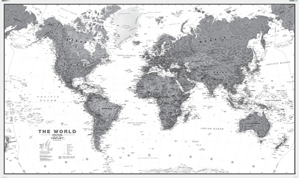 World Political Black & White Wall Map
